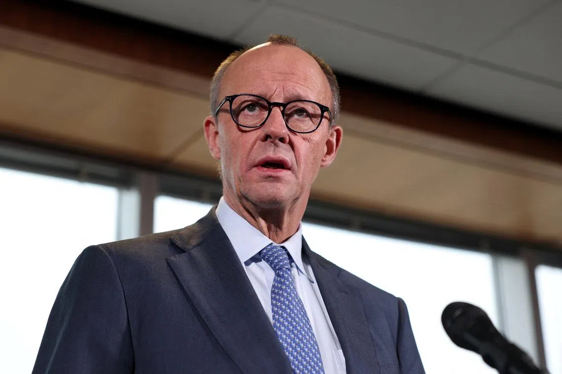 Kanselir Jerman Friedrich Merz berbicara dalam konferensi pers di Washington